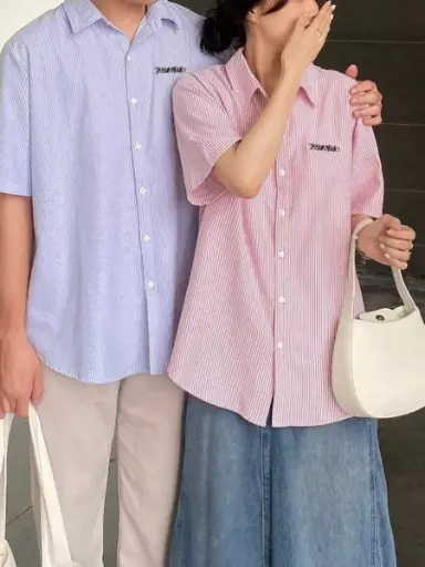 Áo Sơ Mi Tay Ngắn Nam Nữ Kẻ Sọc