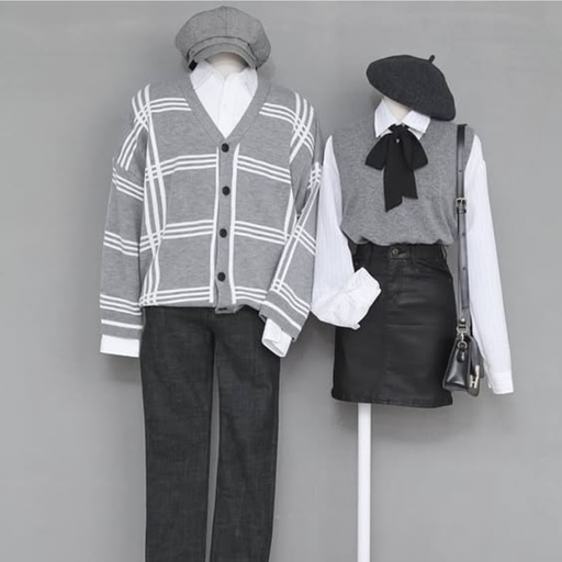 Set Couple áo Cardiga GIIA thời trang + mũ beret