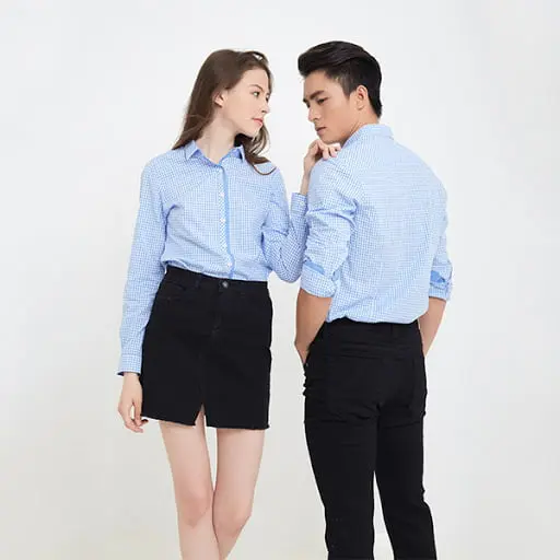Sơ Mi Sọc Xanh Nam Nữ Tay Dài